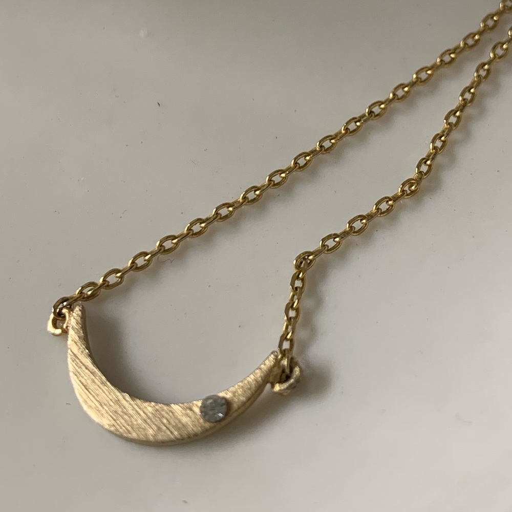 Brass Gold Moon w/ Rhinestone Necklace ✨